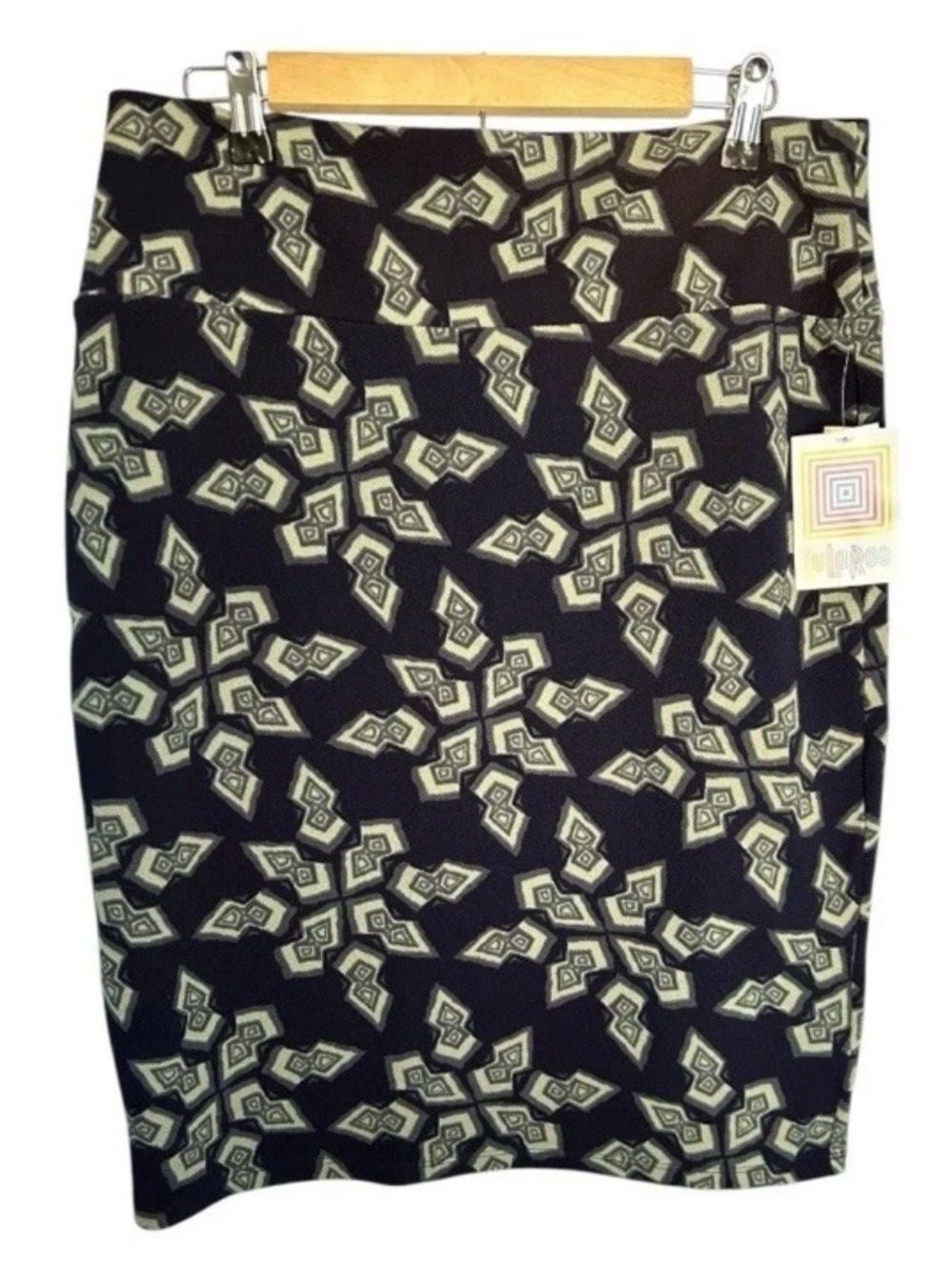 LuLaRoe Cassie Sz XL Pencil Skirt Stretch Black Gray Diamond Geometric New NWT